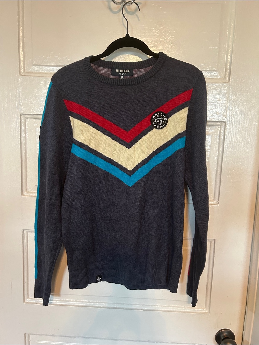 Men's Navy Chevron Crewneck Ski Sweater
